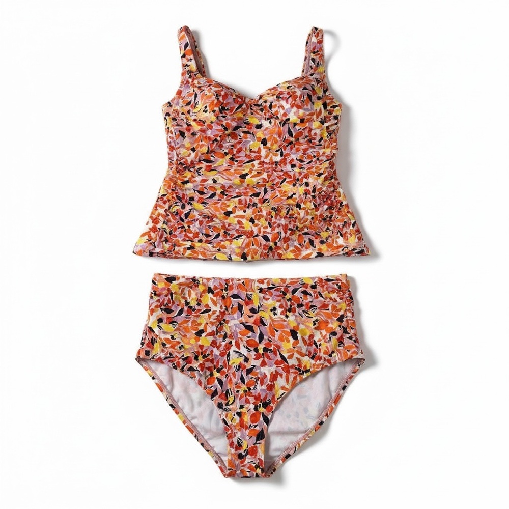 Anne Cole Orange Navy Twist Underwire Tankini 34C/36B Multi Wear Bottom Med
